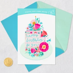 Lucky to Know You Cake and Flowers Gift Card Greeting Birthday Card