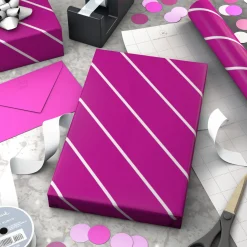 Magenta With White Stripes Wrapping Paper, 20 sq. ft.