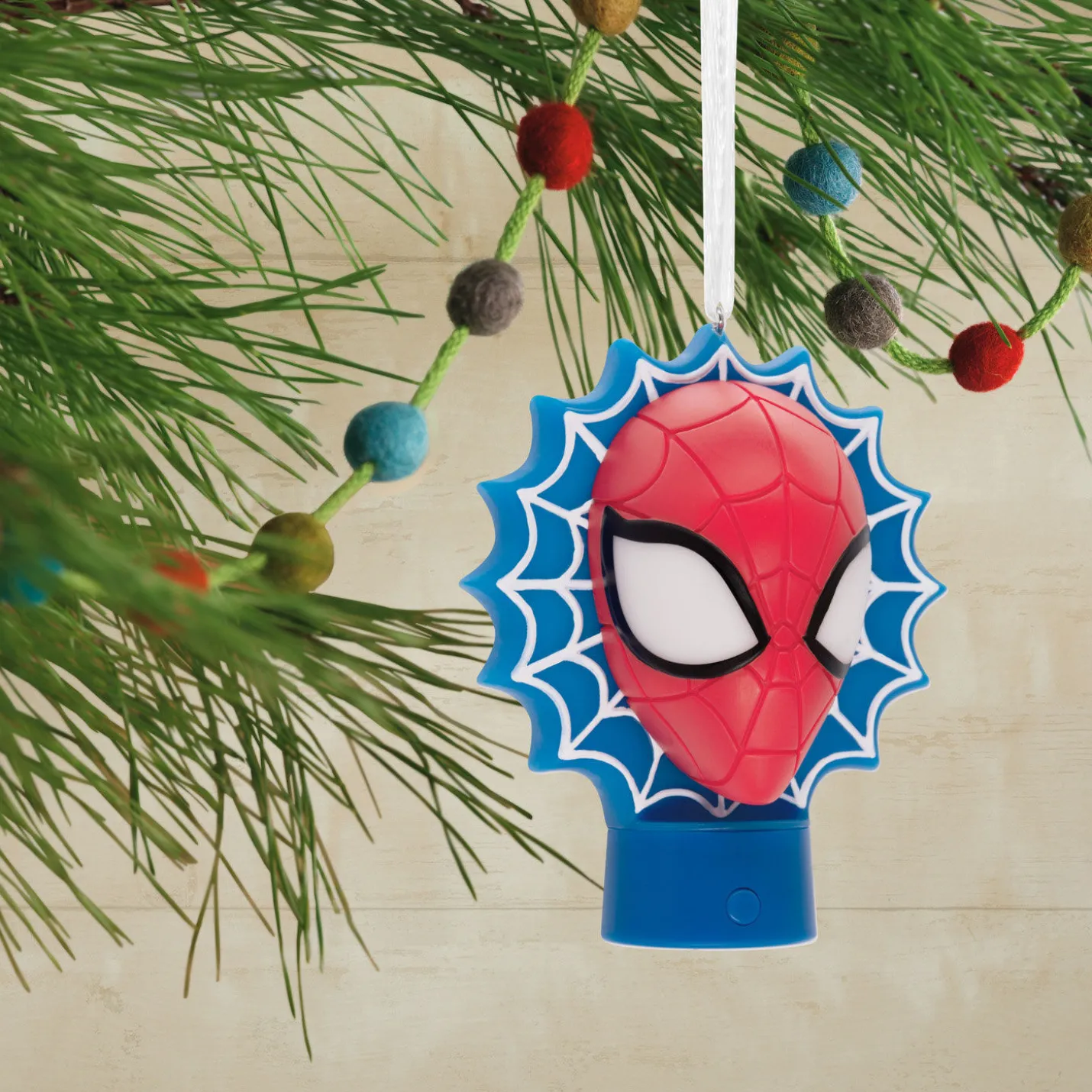 Marvel Spider-Man Face on Web Hallmark Ornament With Light