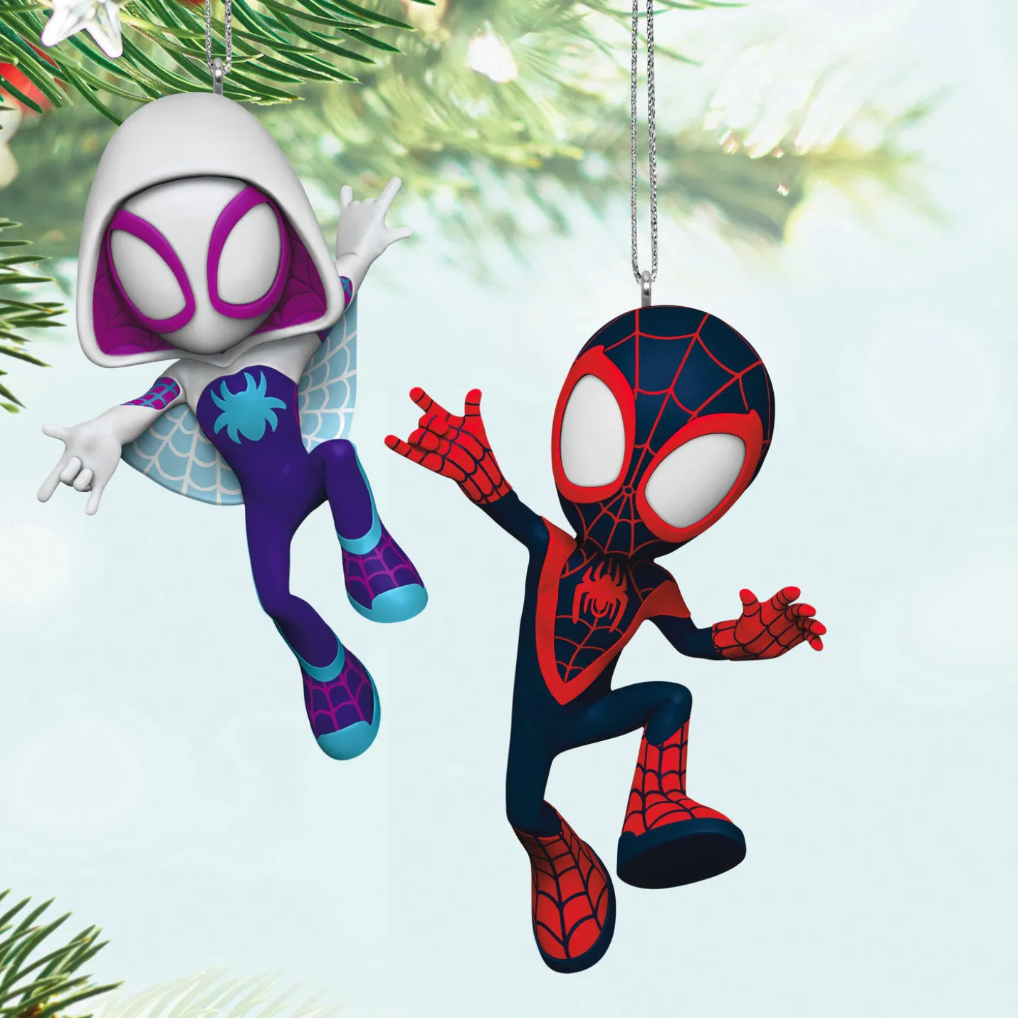 Marvel Spidey and His Amazing Friends Spin and Ghost-Spider Ornaments, Set of 2
