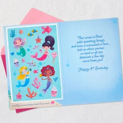 Mermaid Fun 4th Birthday Card With Stickers
