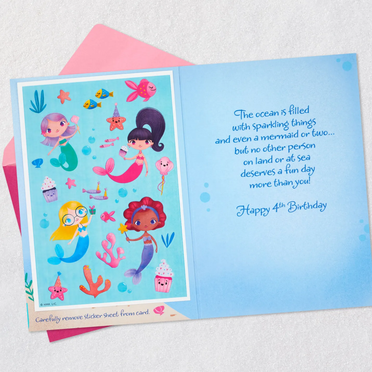 Mermaid Fun 4th Birthday Card With Stickers