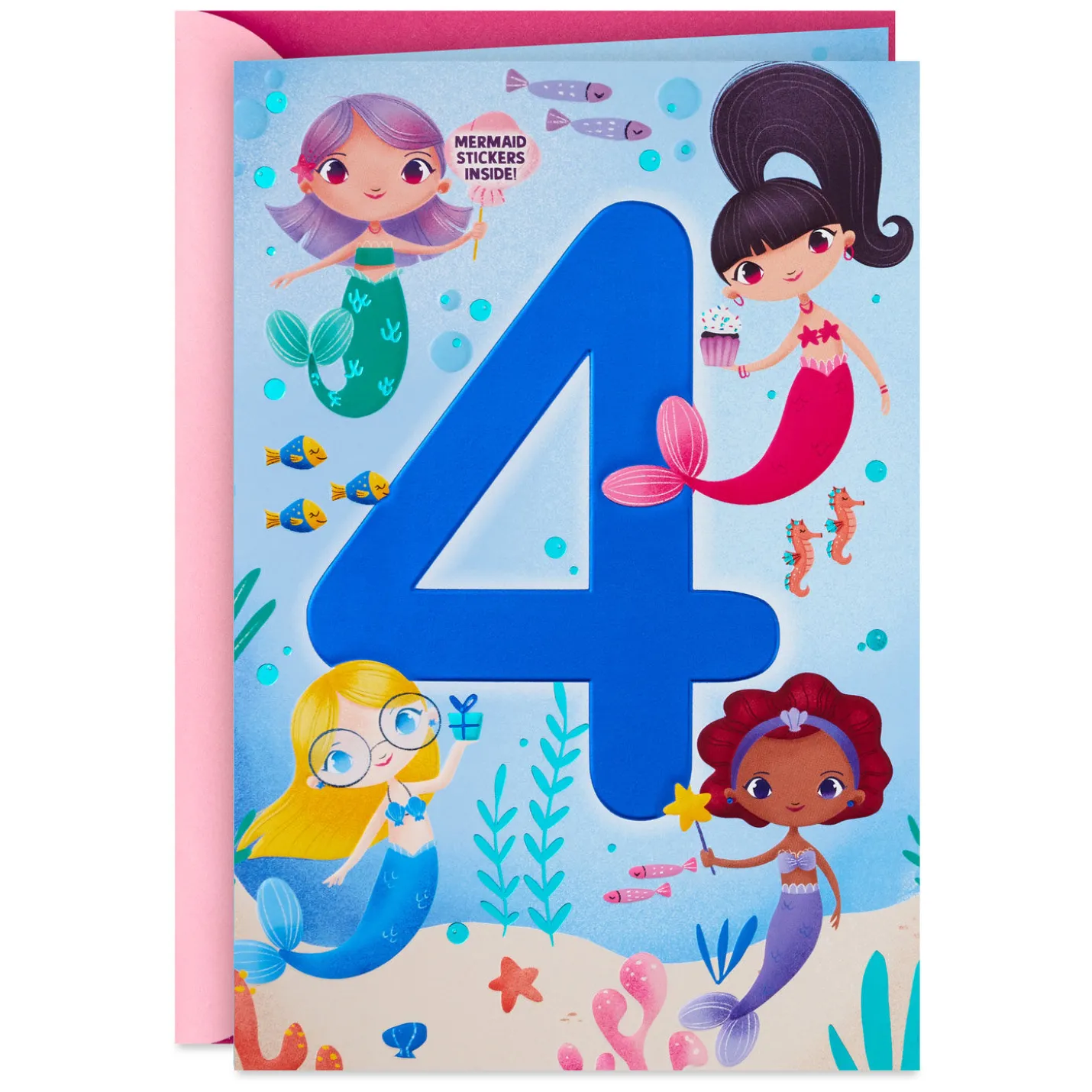 Mermaid Fun 4th Birthday Card With Stickers
