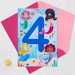 Mermaid Fun 4th Birthday Card With Stickers