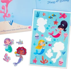Mermaid Fun 4th Birthday Card With Stickers
