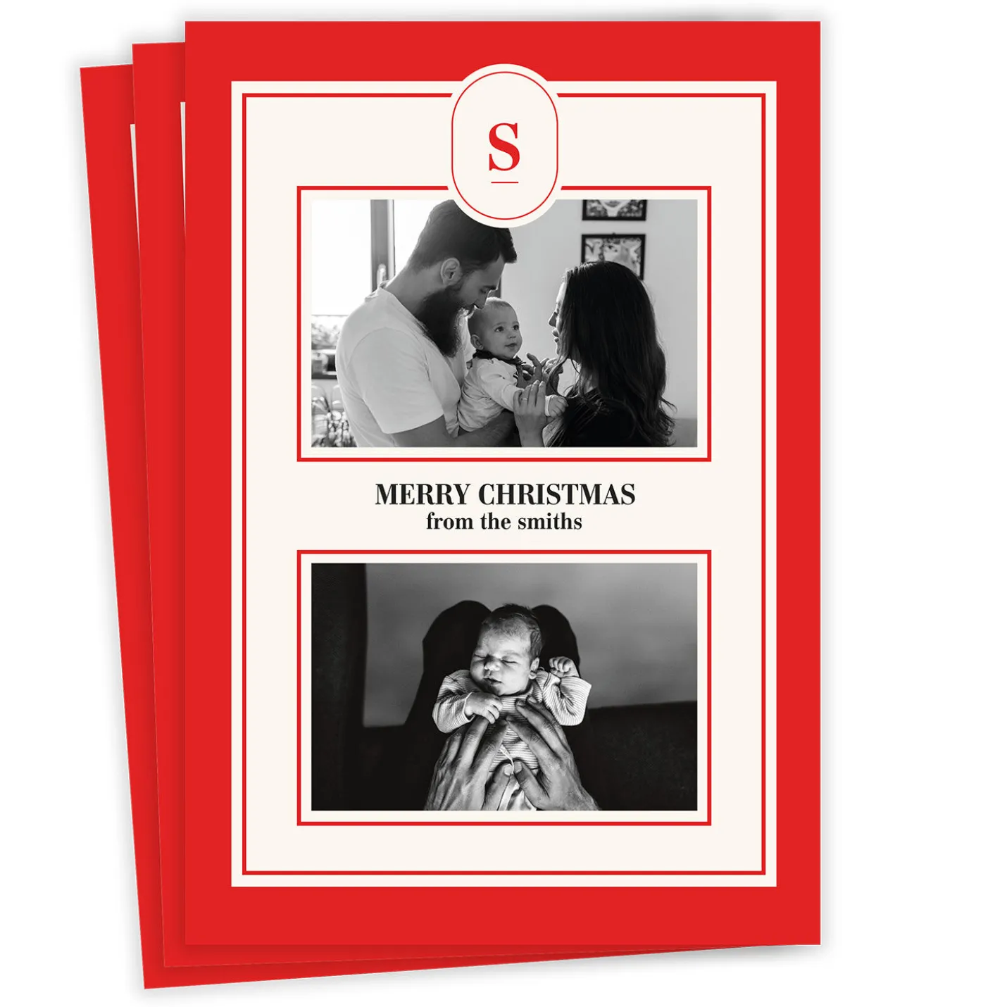 Merry Monogram Flat Christmas Photo Card