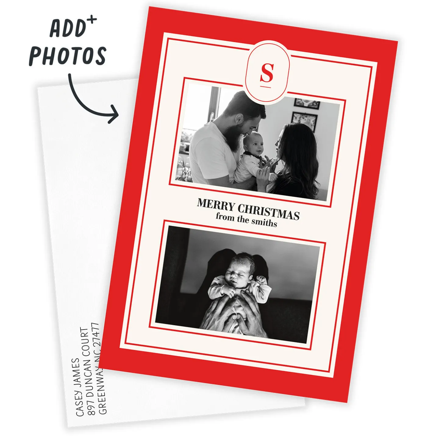 Merry Monogram Flat Christmas Photo Card