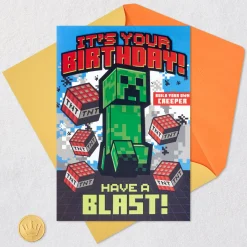 Minecraft Have a Blast Birthday Card for Kids With Build-Your-Own Creeper