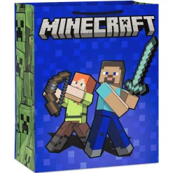 13" Minecraft Alex and Steve on Blue Large Gift Bag