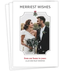 Mistletoe Newlywed Wishes Flat Christmas Photo Card