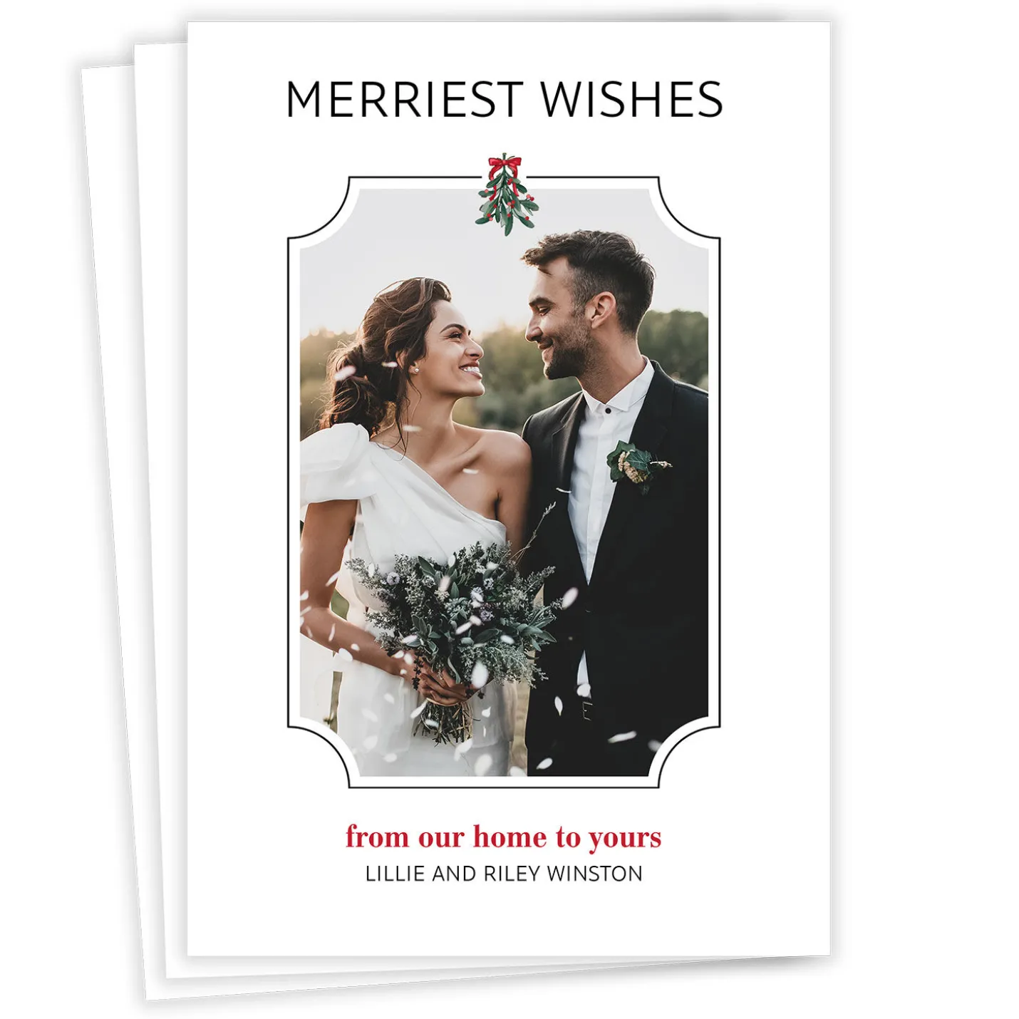 Mistletoe Newlywed Wishes Flat Christmas Photo Card