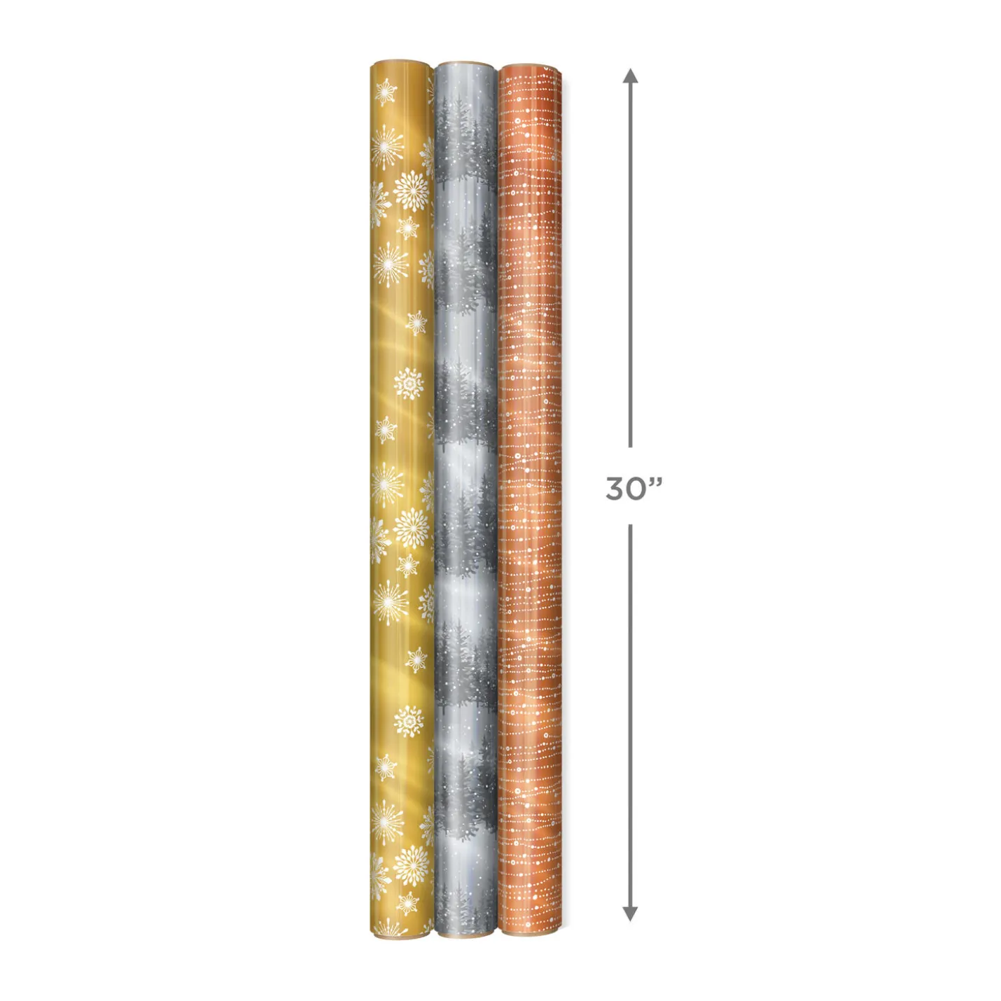 Mixed Metallics 3-Pack Holiday Wrapping Paper Assortment, 60 sq. ft.