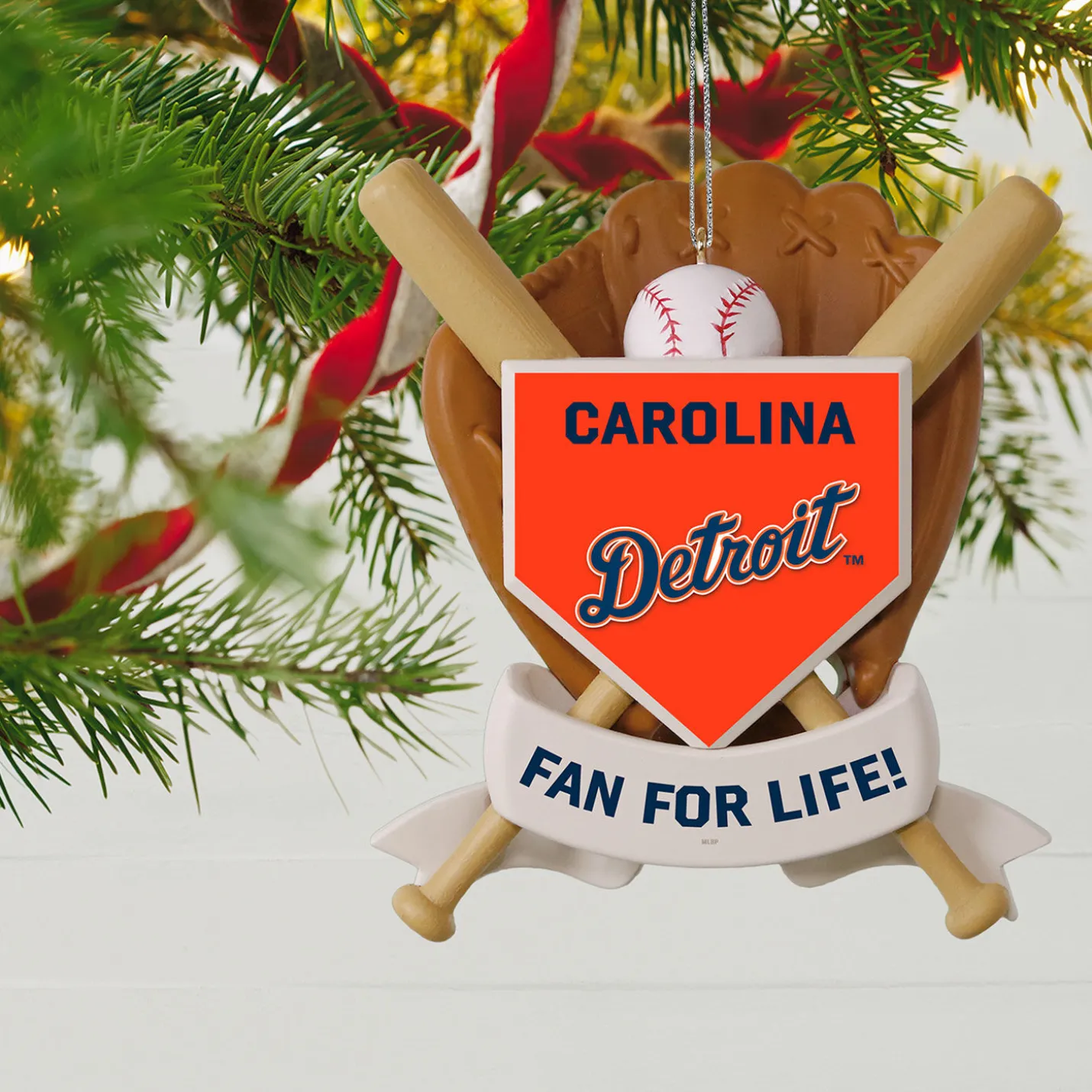 MLB Detroit Tigers™ Baseball Personalized Ornament, Custom Text