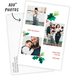 Modern Holly Photo Collage Flat Christmas Photo Card