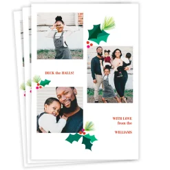 Modern Holly Photo Collage Flat Christmas Photo Card