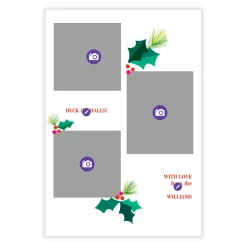 Modern Holly Photo Collage Flat Christmas Photo Card