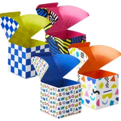 4" Modern Neon Patterns Assorted Treat Boxes With Lids, Pack of 4