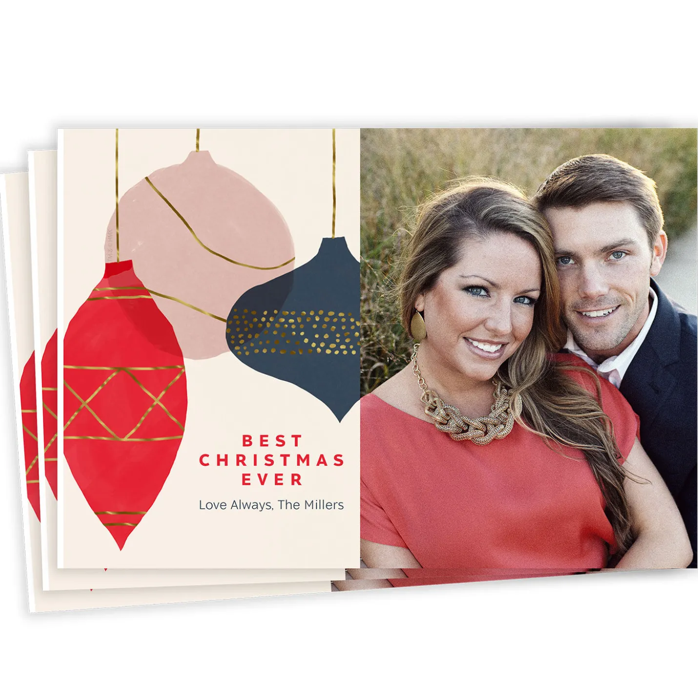 Modern Ornaments Flat Christmas Photo Card