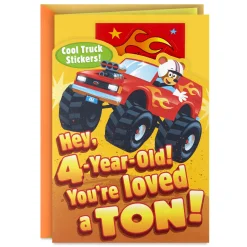 Monster Truck Fun 4th Birthday Card With Stickers