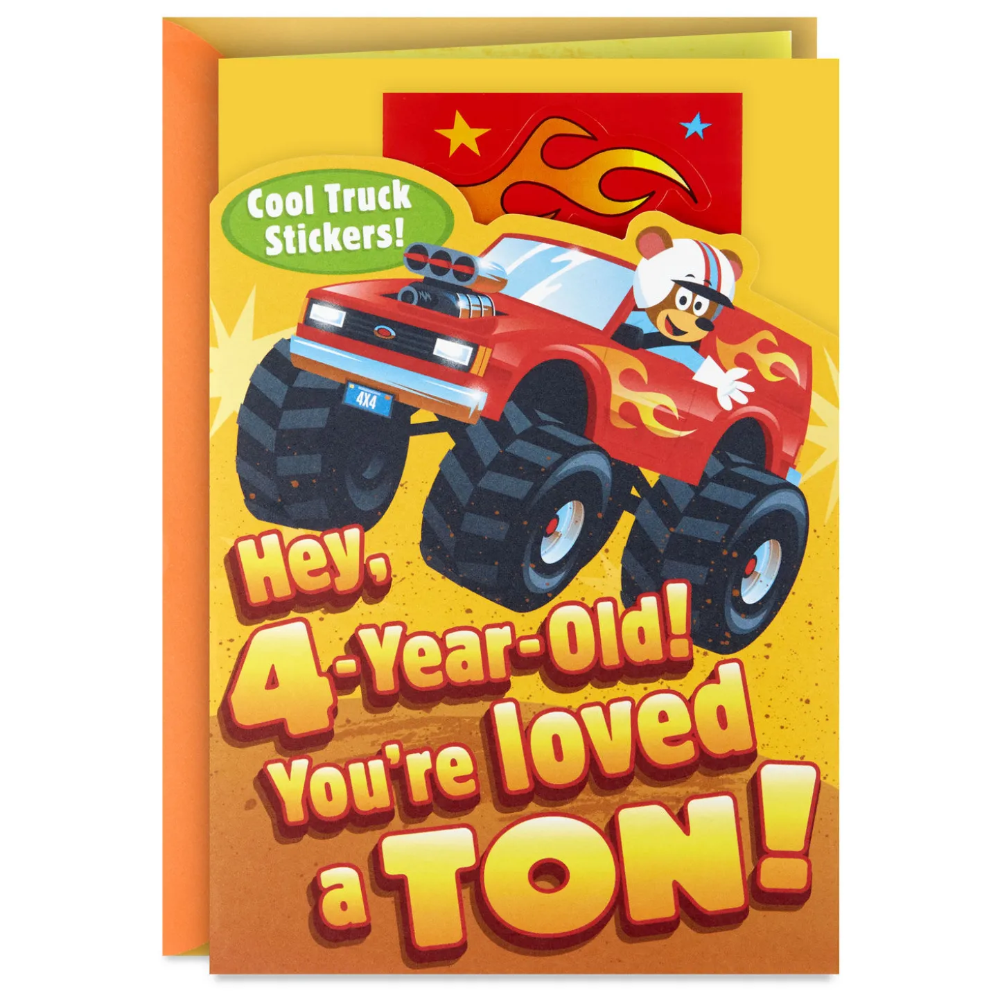 Monster Truck Fun 4th Birthday Card With Stickers