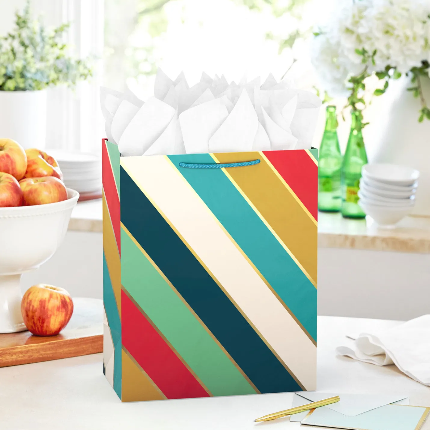 13" Multicolor Diagonal Stripes Large Gift Bag