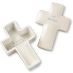 My Baptism Cross-Shaped Lidded Trinket Dish
