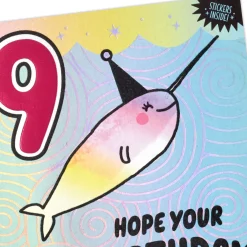 Narwhal 9th Birthday Card for Kid With Stickers