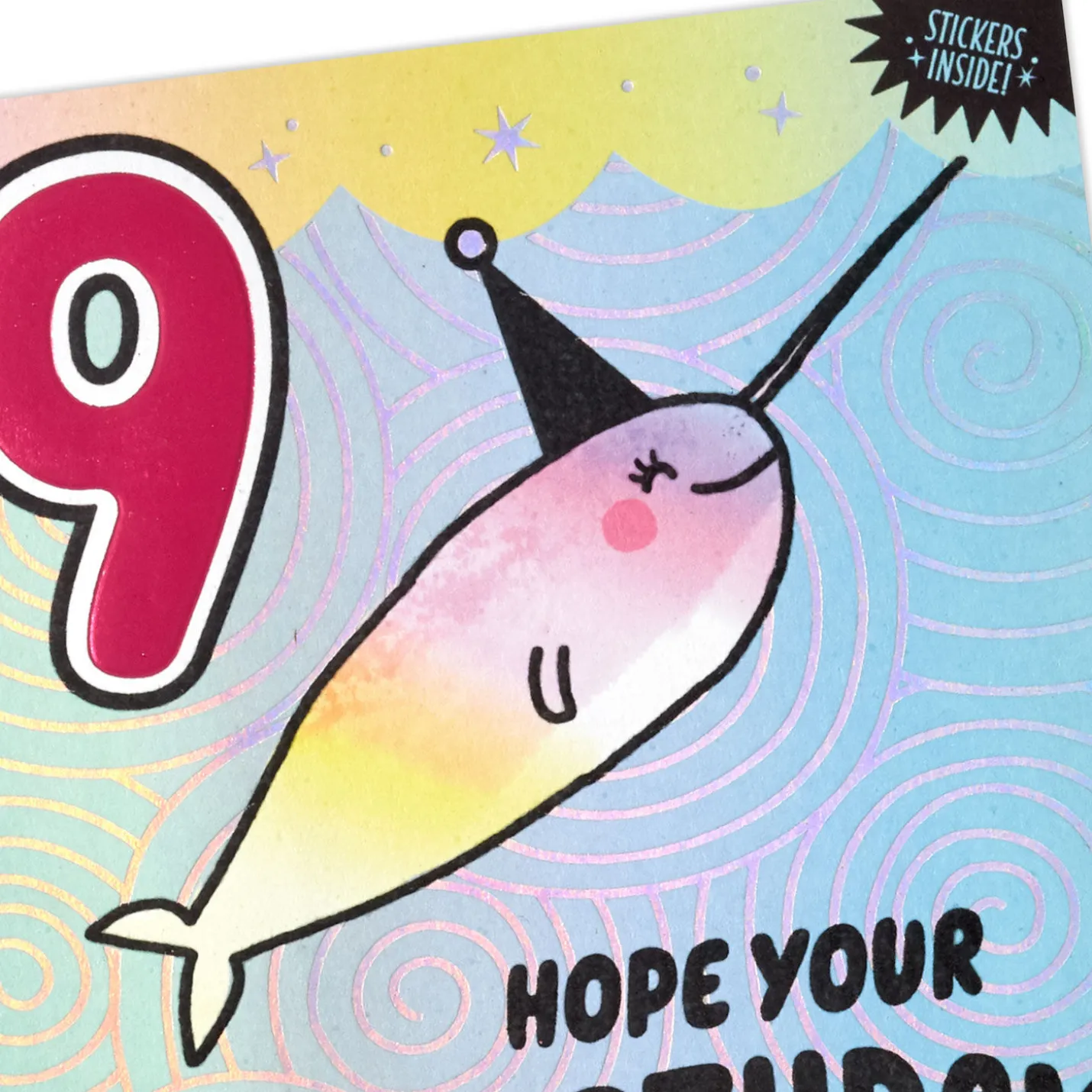 Narwhal 9th Birthday Card for Kid With Stickers