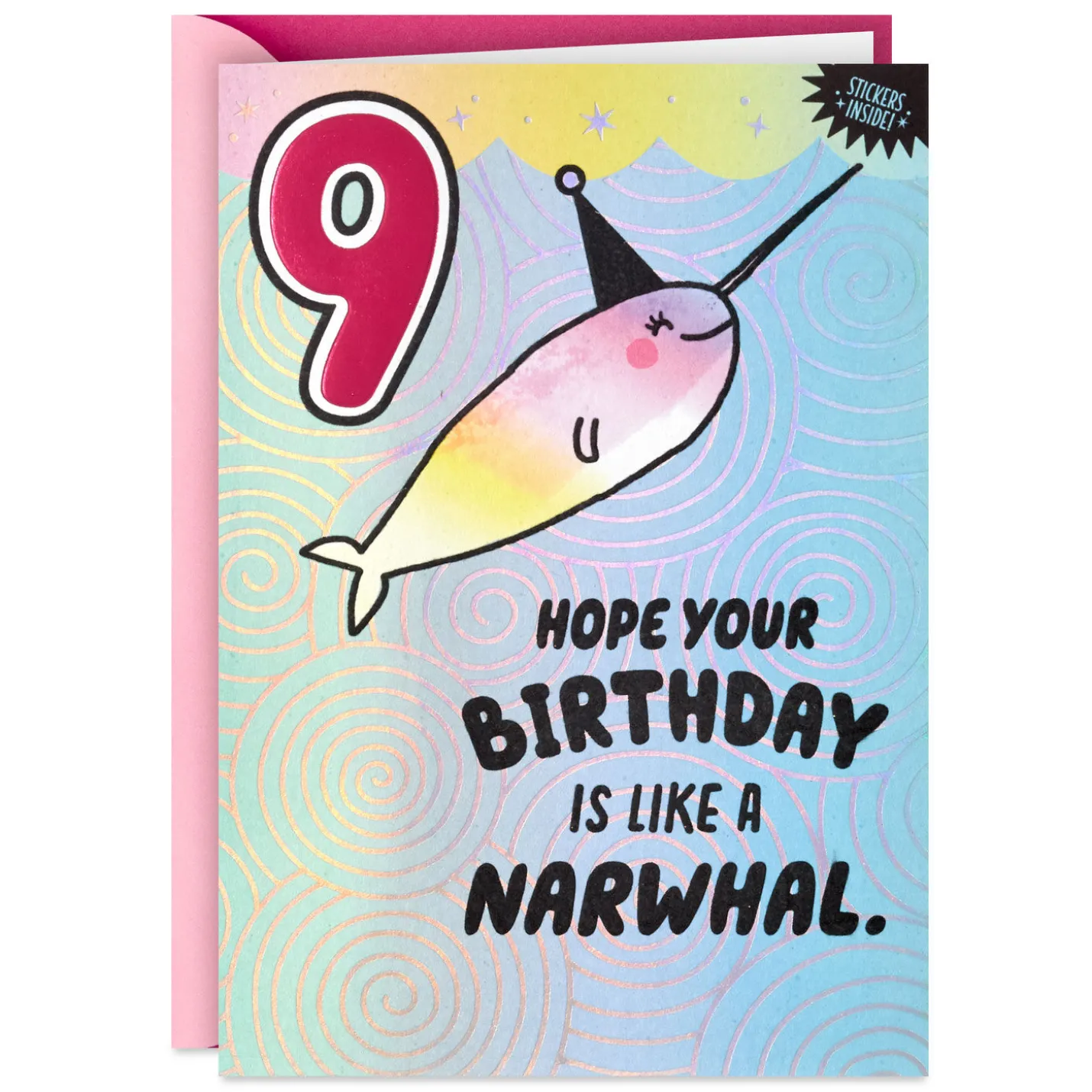 Narwhal 9th Birthday Card for Kid With Stickers