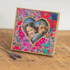 Natural Life Square Floral Picture Frame With Heart Cutout, 3x3