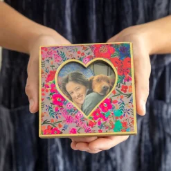 Natural Life Square Floral Picture Frame With Heart Cutout, 3x3