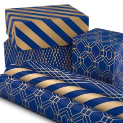 Navy and Gold 3-Pack Wrapping Paper, 105 sq. ft. total