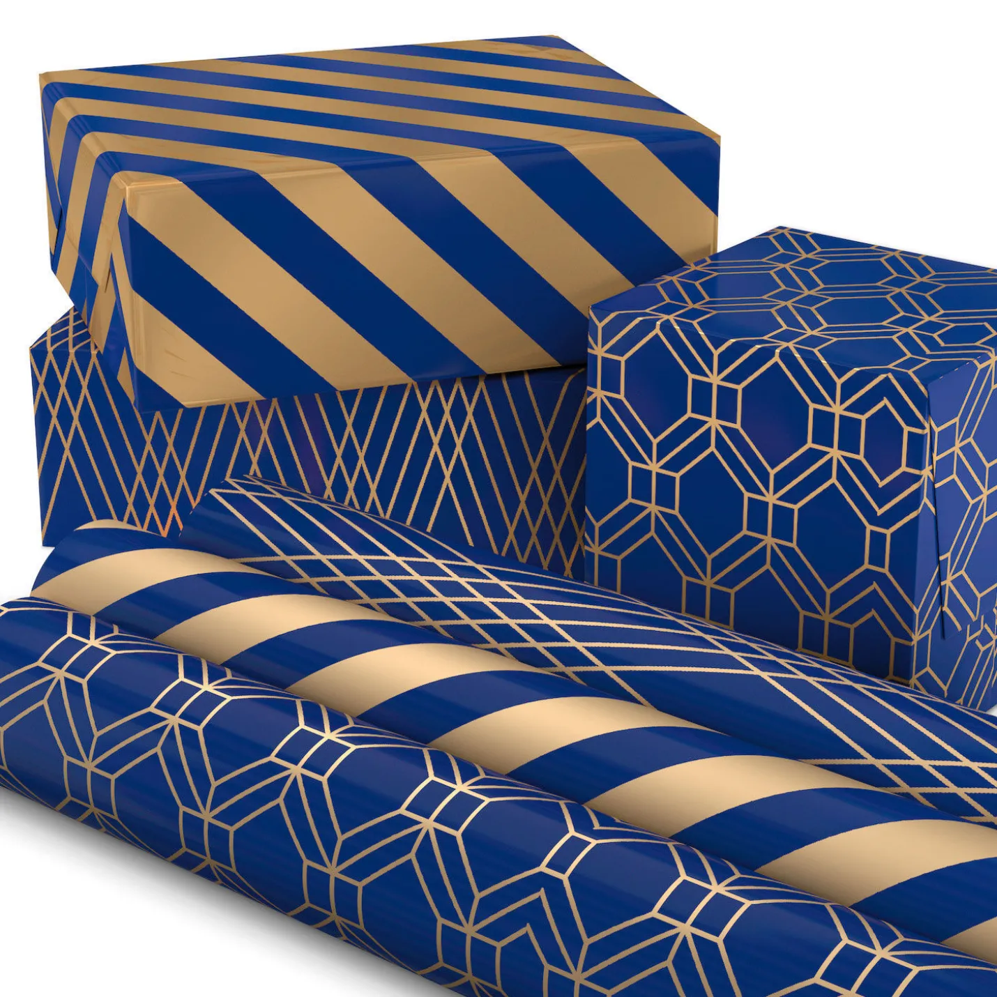 Navy and Gold 3-Pack Wrapping Paper, 105 sq. ft. total