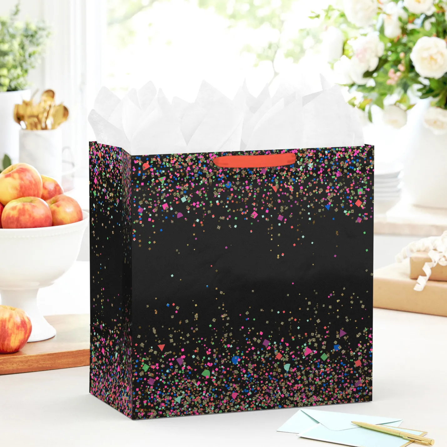 15" Neon Confetti on Black Extra-Deep Gift Bag