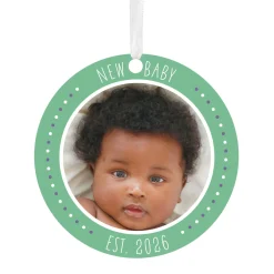 New Baby Round Metal Personalized Ornament, Custom Photo and Text