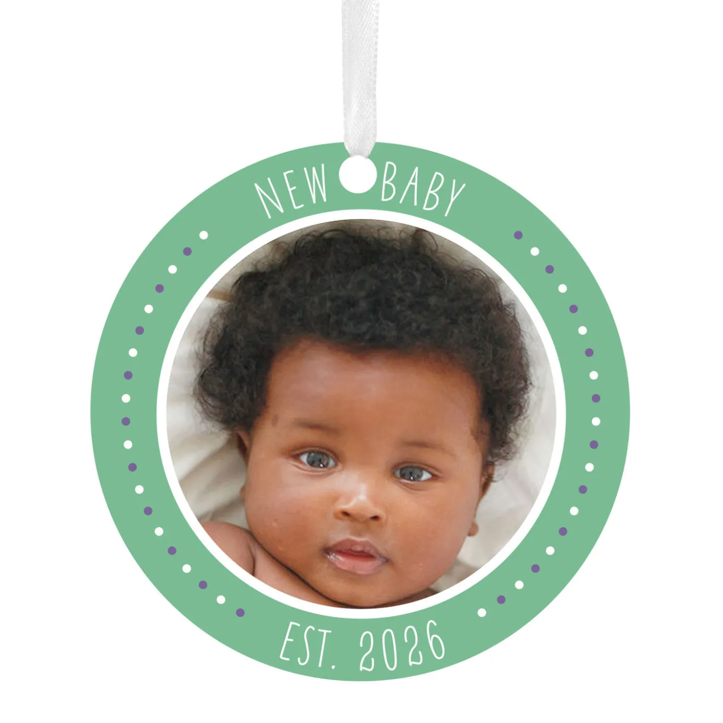 New Baby Round Metal Personalized Ornament, Custom Photo and Text