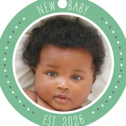 New Baby Round Metal Personalized Ornament, Custom Photo and Text
