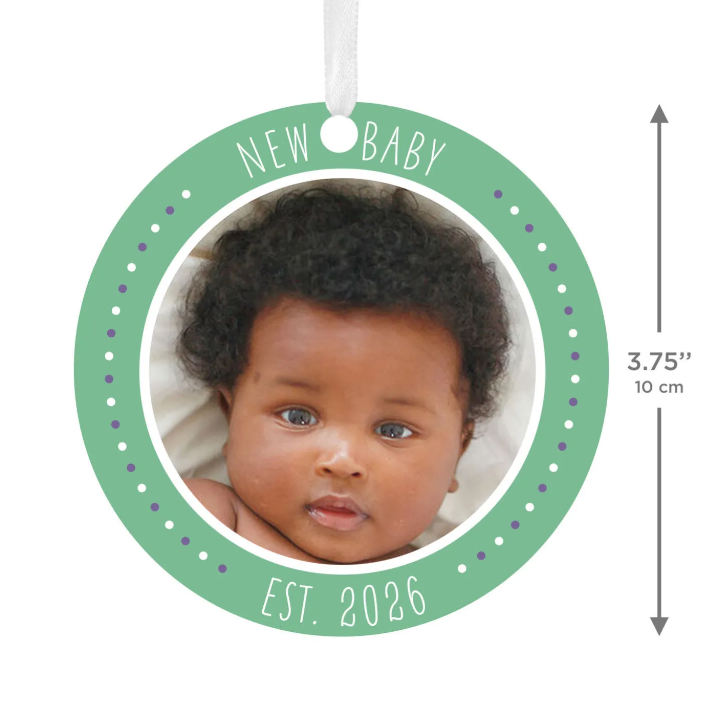 New Baby Round Metal Personalized Ornament, Custom Photo and Text