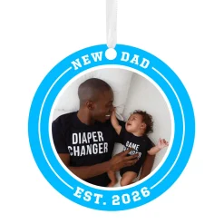 New Dad Round Metal Personalized Ornament, Custom Photo and Text
