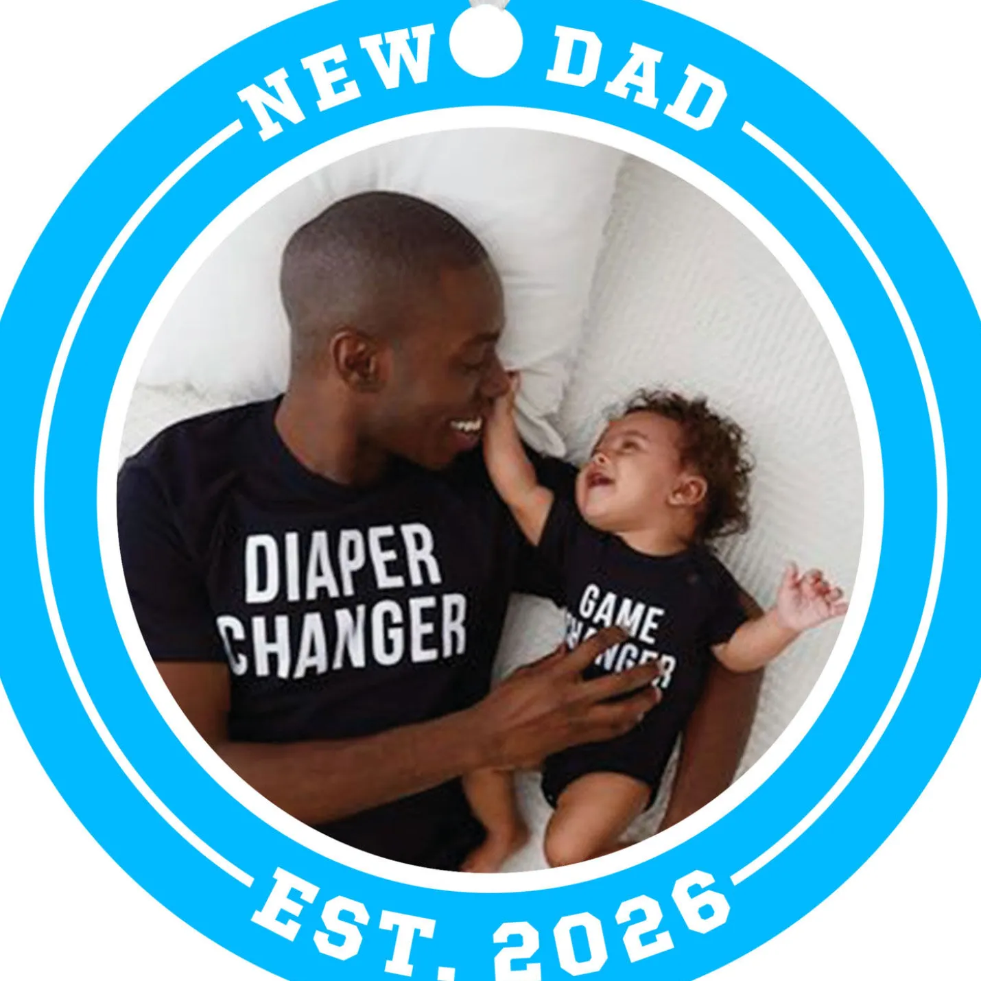 New Dad Round Metal Personalized Ornament, Custom Photo and Text