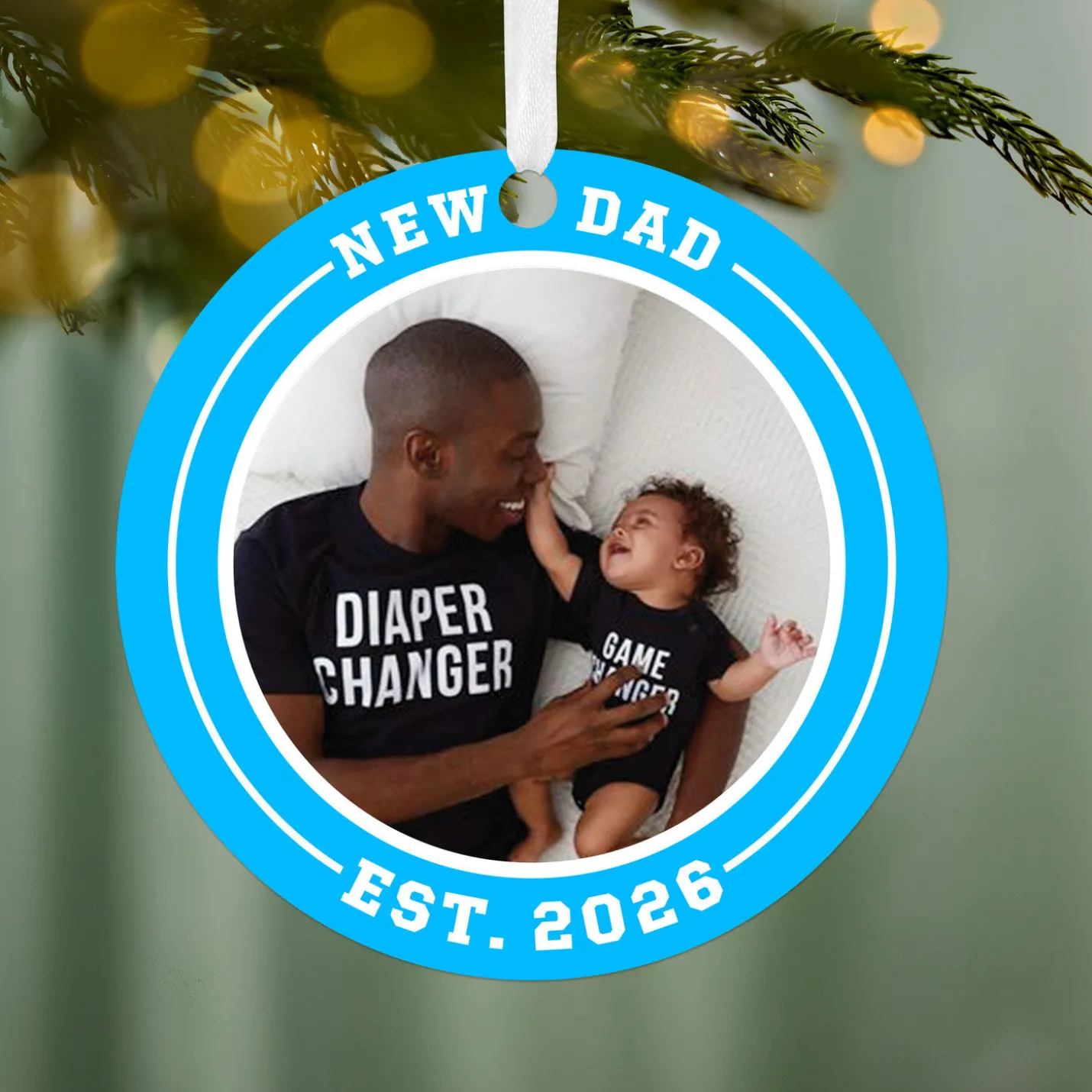 New Dad Round Metal Personalized Ornament, Custom Photo and Text