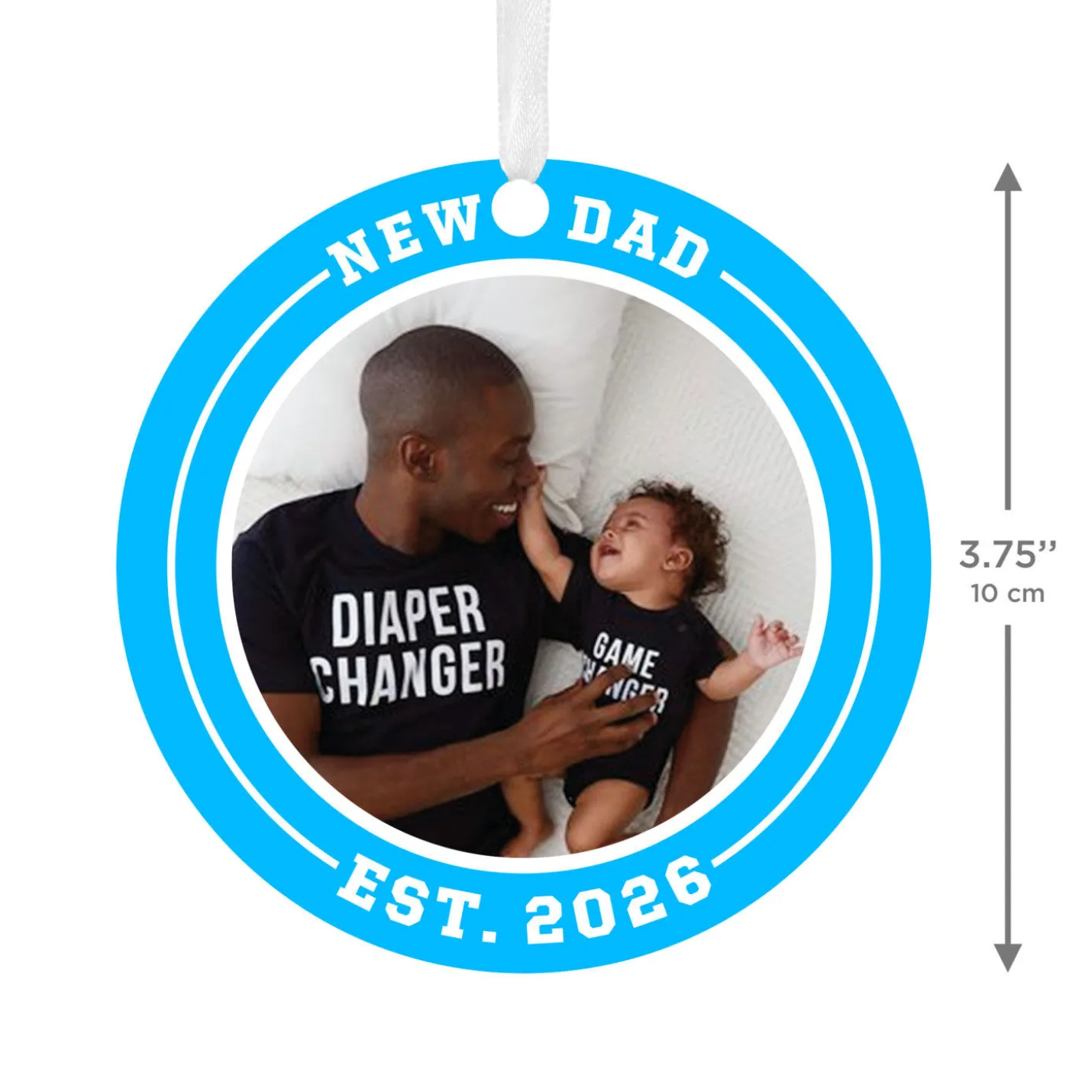 New Dad Round Metal Personalized Ornament, Custom Photo and Text