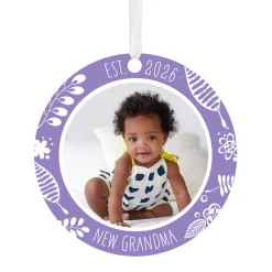 New Grandma Round Metal Personalized Ornament, Custom Photo and Text