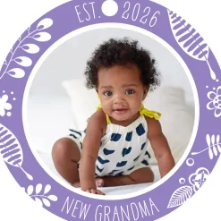 New Grandma Round Metal Personalized Ornament, Custom Photo and Text