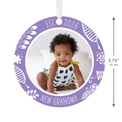 New Grandma Round Metal Personalized Ornament, Custom Photo and Text