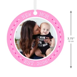 New Mom Round Metal Personalized Ornament, Custom Photo and Text