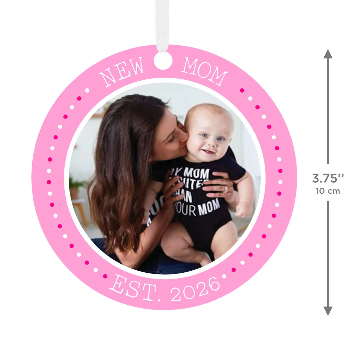 New Mom Round Metal Personalized Ornament, Custom Photo and Text