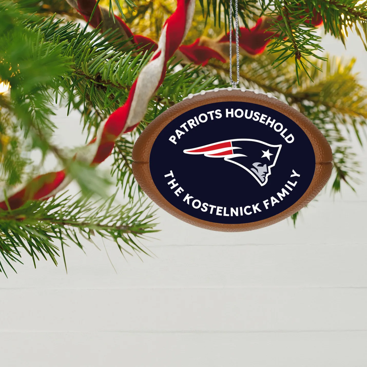NFL New England Patriots Football Personalized Ornament, Custom Text