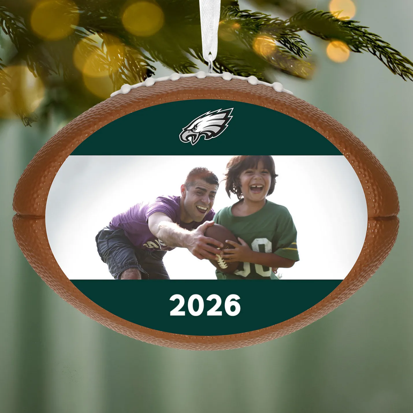 NFL Philadelphia Eagles Football Personalized Ornament, Custom Photo and Text