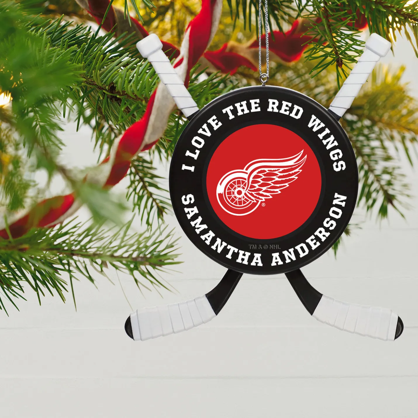 NHL Detroit Red Wings® Hockey Personalized Ornament, Custom Text